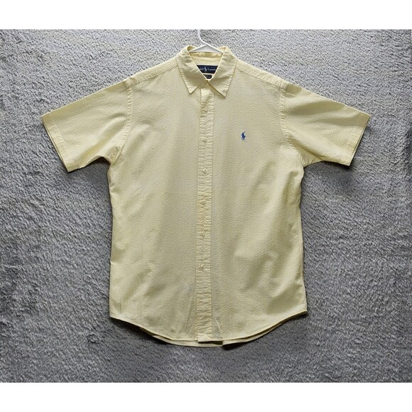 Men's Polo Ralph Lauren Custom Fit Yellow Striped Button Down SS Shirt Size M - Picture 9 of 10